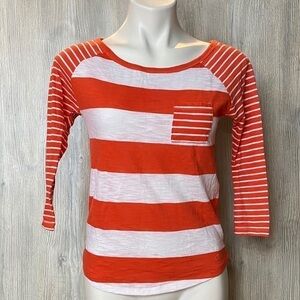 Aeropostale top 3/4 sleeve size small striped orange and white pocket tee